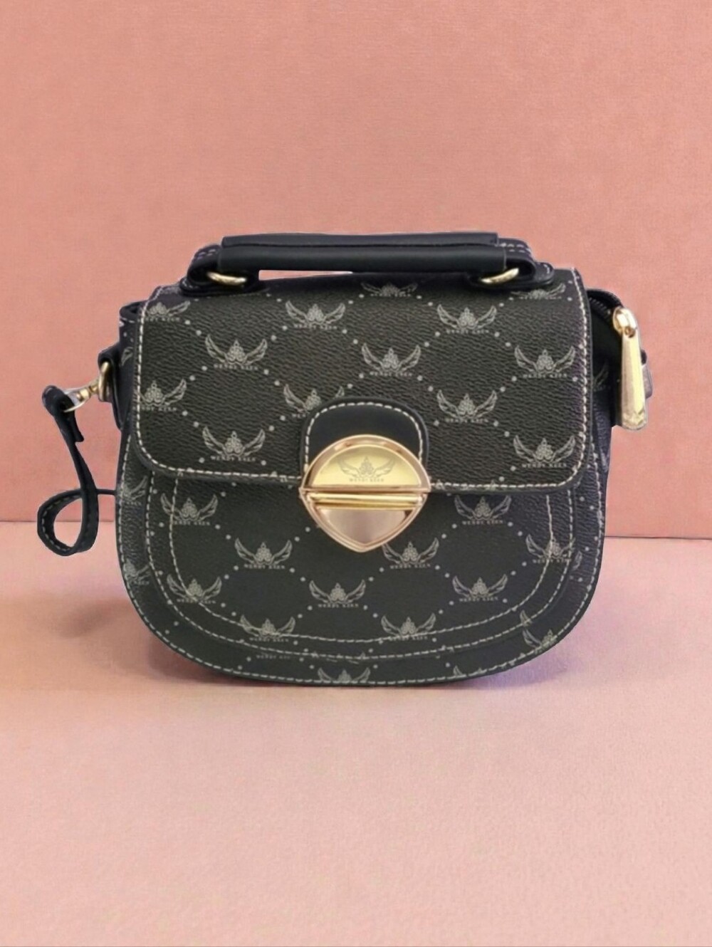 Wendy Keen Monogram Saddle Bag Crossbody - Black & White NWOT
